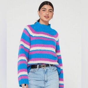PIECES women color bloc knit long sleeves sweater crew neck size medium